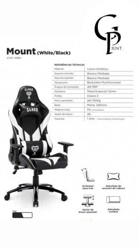 CADEIRA GAMER PRETO C/ BRANCO - CLANM