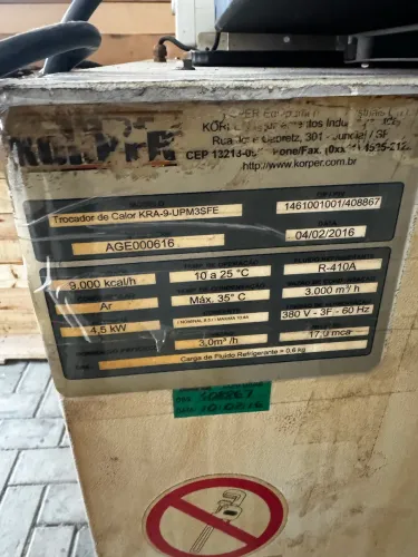 Chiller Industrial Korper 9.000 kcal/h 4,5kW R-410A 380V Trifásico