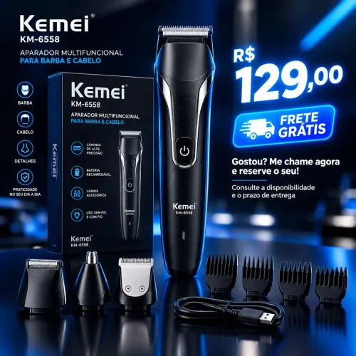 Aparador de Pelos Elétrico Kemei 3 em 1 - R$ 129,00 - Frete Grátis