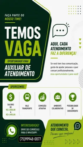 Vaga disponível para auxiliar de atendimento