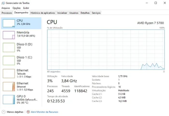 Ryzen 7 5700 AMD - Seminovo (1 mês de uso) + Caixa e Cooler