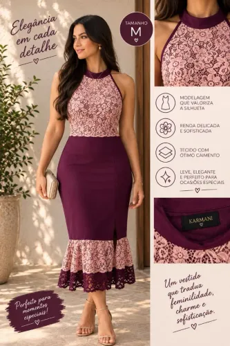 VESTIDO DE FESTA KARMANI (BORDÔ/SALMÃO)