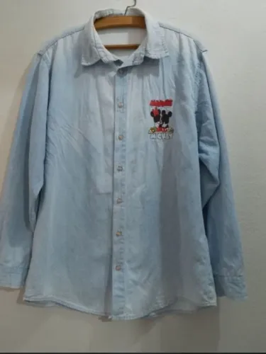 Camisa jeans vintage Disney Mickey Minnie anos 90 Y2K