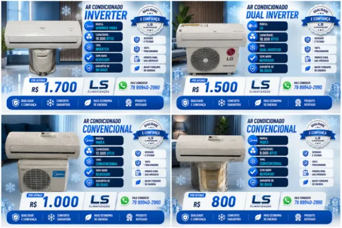 Ar Condicionado 9.000 12.000 18.000 BTUs Midea LG Inverter Semi Novo