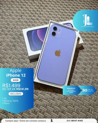 IPHONE 12, 5G, 64GB, ROXO, SEMINOVO EXCLUSIVO!