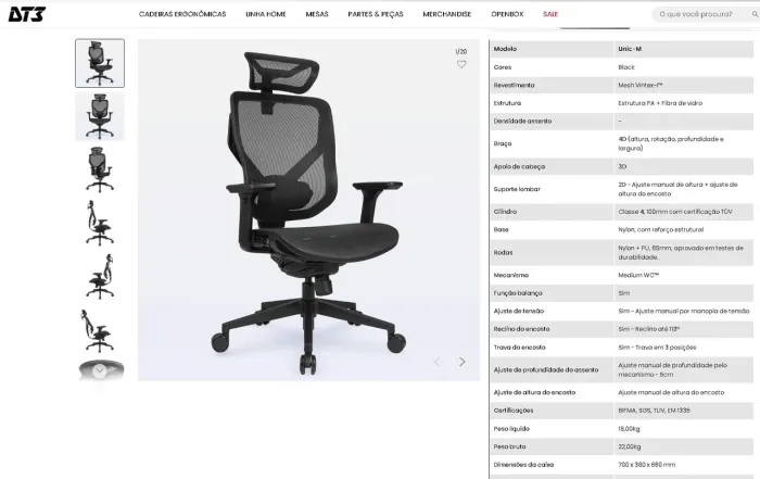 Cadeira Ergonômica Office DT3 UNIC M