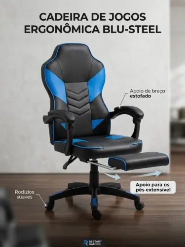 CADEIRA GAMER - PRETA E AZUL USADA