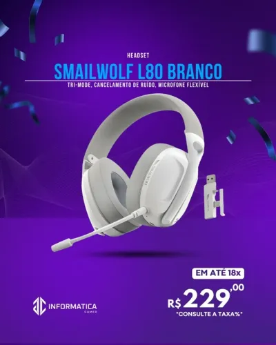 HEADSET SMAILWOLF L80 BRANCO