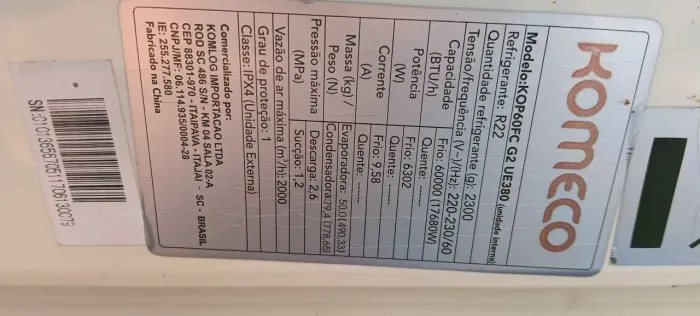 Piso teto Komeco 60 mil btus 