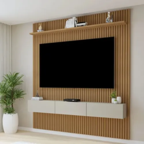 Painel Para Tv Até 70 Polegadas Frisado Curitiba Valdemóveis Cinamomo/off White
