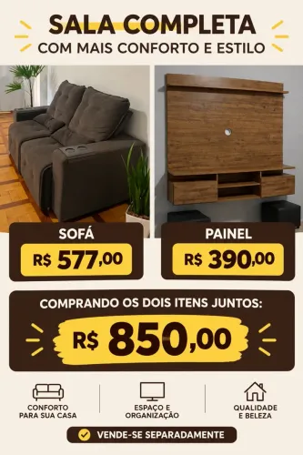 Sofá Retrátil e Reclinável + Painel TV com Rack suspenso - Imperdivel