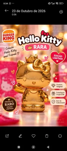 Hello Kitty Dourada BK 2026 (Rara)