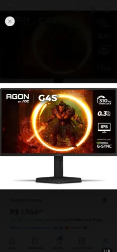 Monitor Gamer AOC AGON G4S 25" 310Hz 0.3ms HDR400 IPS Base Ajustável 25G4S/P Preto