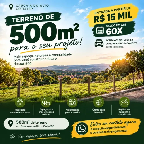 SEU TERRENO DE 500m² PODE COMEÇAR COM R$ 15 MIL!