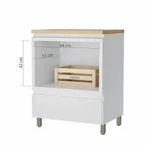Balcão Forno 1 Gaveta Com Caixa Organizadora 70Cm 100% Mdf Rainha Branco/Nature