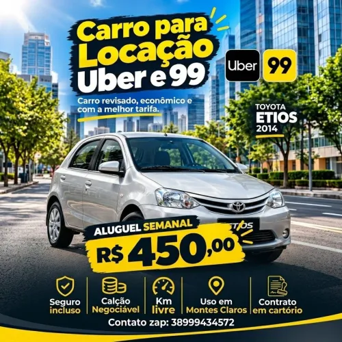 Etios 1.3 para locação Uber e 99