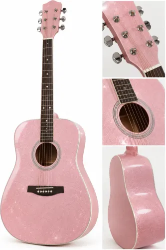 ? VIOLÃO ROSA CLARO COM GLITTER ? TAMANHO GRANDE ?