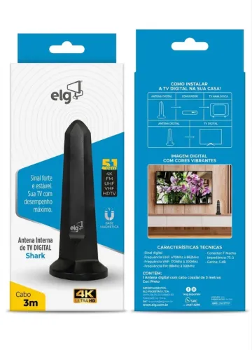 Antena Elg Interna Shark - Cabo 3 Metros - HDTV3000