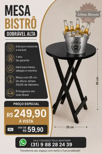 Mesa bistrô dobrável de madeira 