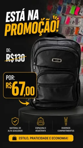 Mochila de couro reforçada espaço para notebook 