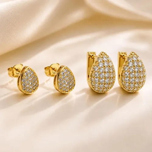 Brincos banhados a ouro 18k cravejados com zircônias cristais