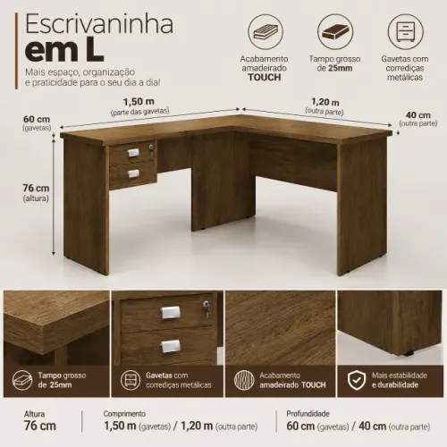 ESCRIVANINHA DE CANTO EM L MESA DE COMPUTADOR DIRETO DA FÁBRICA = MONTAGEM E ENTREGA GRÁTI