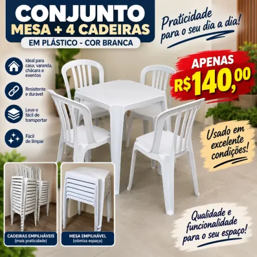 Mesa de plástico com 4 cadeiras