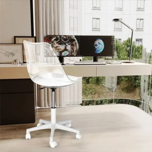 Cadeira acrílico trasparente <br><br>Acrílico Transparente<br><br>Giratória - Branco<br><br>Branco
