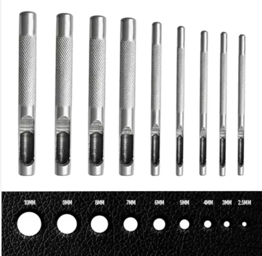 Vazador Manual para Couro de 2.5mm a 10mm - Jogo com 9 Peças