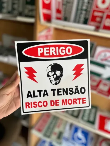 Placa de Segurança - Perigo Alta Tensão Risco de Morte