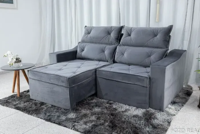 Sofá Retrátil e Reclinável Moscou 2.00m Veludo Grafite Frete Grátis - Até 12x S/ Juros