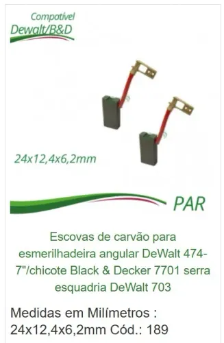 escovas de carvão esmerilhadeira angular dewalt 474-7 24x12,4x6,2mm cód. 189