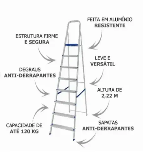 Escada De Alumínio 8 Degraus 120kg