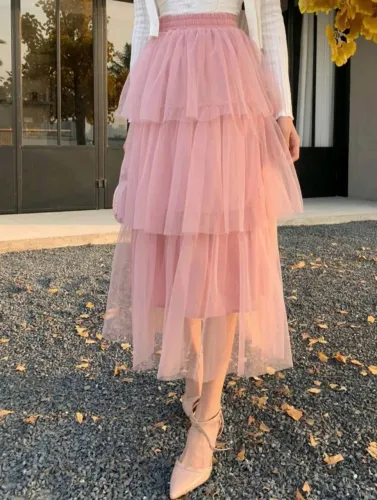 Saia de Tule Rosa - Tamanho M