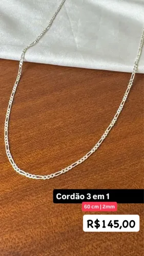 Cordão 2mm 60cm 3 em 1 Prata 925