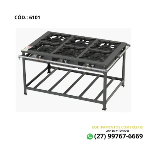 Fogão 6 Bocas Baixa Pressão 40x40 6QT Centro Queimador Triplo - Itajobi