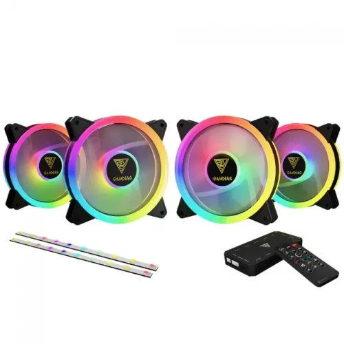 Kit 4 Cooler Fan 120mm + Fita Led Gamdias Aeolus M2-1204R Elite com Controladora - WZetta