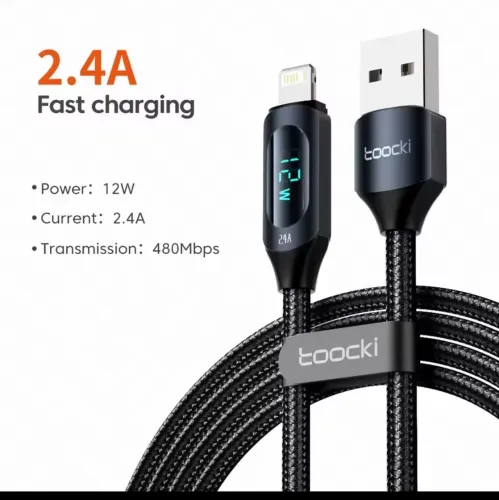 Cabo USB-A para Lightning 2.4A com Visor Fast Charging Toocki