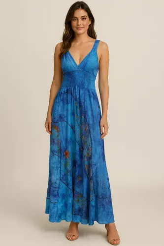 Lindo vestido floral azul.