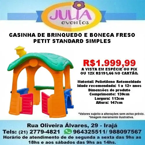 CASINHA DE BRINQUEDO E BONECA FRESO PETIT STANDARD SIMPLES - Laranja com teto verde