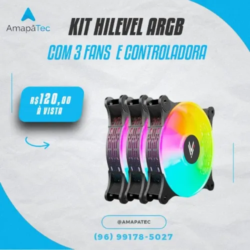Kit Fan Com 3 Unidades Hilevel Argb com Controladora