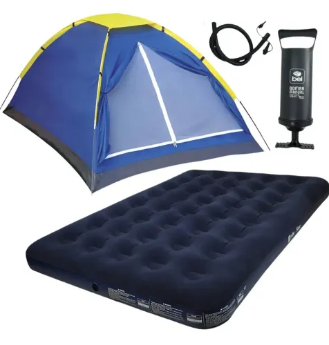 Barraca de Camping  04 pessoas + Colchão Inflável + Bomba 