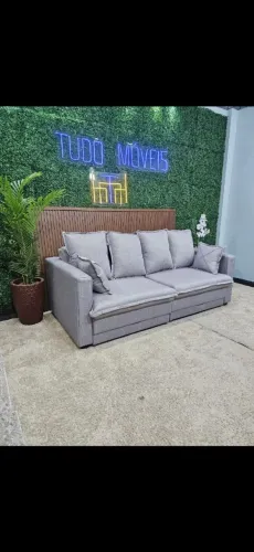 Sofá cama grande todo no linho
