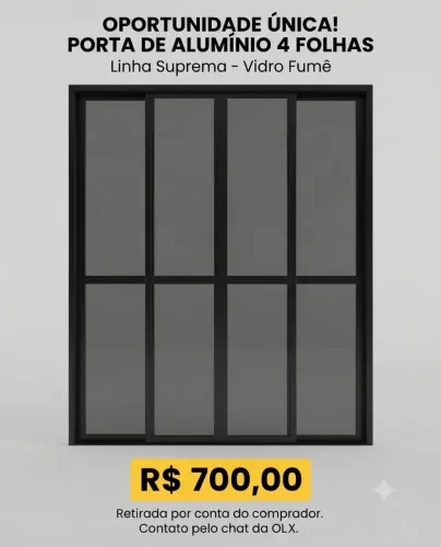 Porta de alumínio 4 folhas (linha suorema) vidro fume