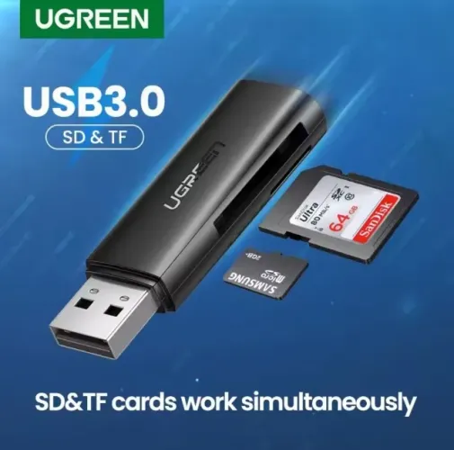 Ugreen Leitor de Cartão USB 3.0 p/ SD e Micro SD (ABS Shell) Lacrado Original