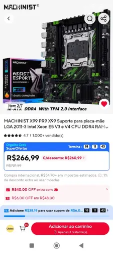 Kit: RX 580, Placa mãe X99 e Xeon 2680V4