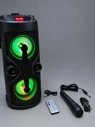 Caixa De Som Portátil Bluetooth Rádio Fm Usb Sd Controle Remoto Microfone Torre