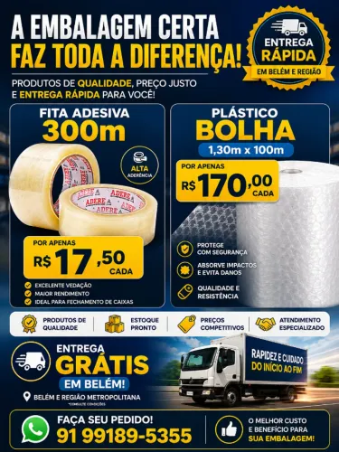 Plástico Bolha 1,30x100m e Fita Adesiva 300m | Entrega Grátis