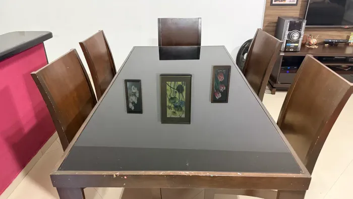 Mesa vidro de sala e cozinha com 6 cadeiras 1,80x1,0