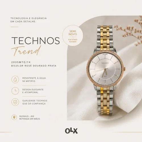 RELÓGIO TECHNOS FEMININO TREND 2035MTE/1K ? BICOLOR